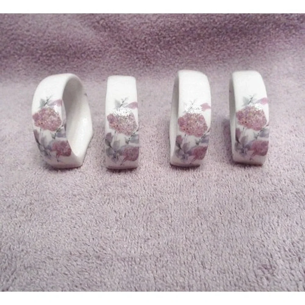 Vtg Fine Bone China Butterfly Floral Napkin Rings Set Of 4 Table Decor MCM